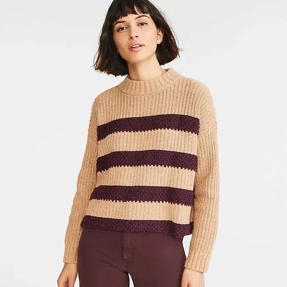 Lou Grey Sweaters Lou Grey Mock Neck Striped Chunky Sweater
